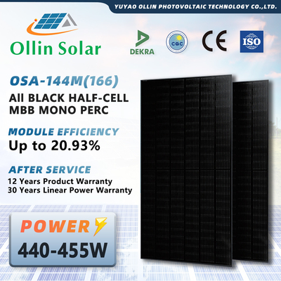 ซื้อ สีดำเต็มรูปแบบ 440W 445W 450W 455W 460W แผงเซลล์แสงอาทิตย์ Monocrystalline แผงเซลล์แสงอาทิตย์ครึ่งเซลล์ชุดแผงเซลล์แสงอาทิตย์สำหรับบ้าน online manufacture